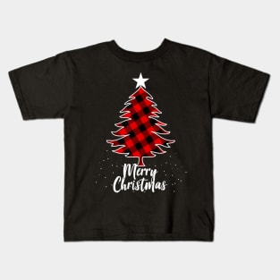 Buffalo Plaid Christmas Tree For Mom Dad And Kids Kids T-Shirt